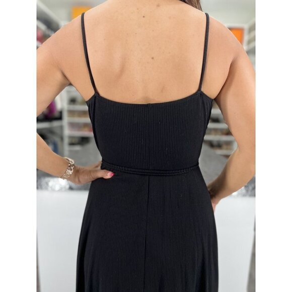 Reformation Black V-Neck Ribbed Midi Dress $128 - Picture 8 of 14